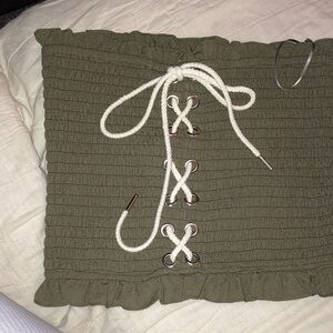 Willow Tree Olive Green Lace-Up Crop Top